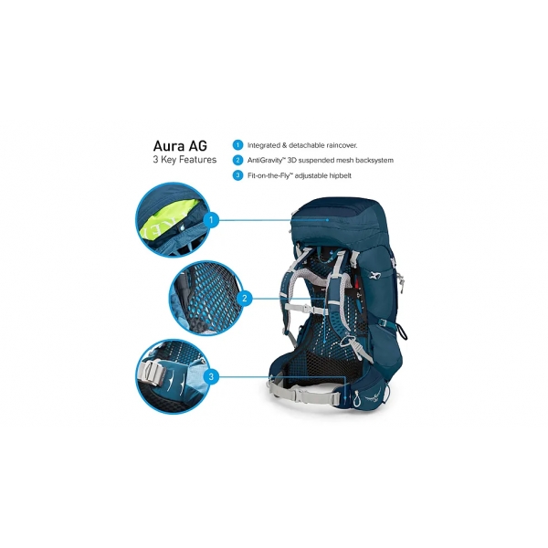 Mochila Cargueira Feminina Osprey - Aura AG 50L - Azul