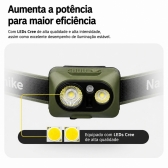 Lanterna de Cabeça Naturehike 500 Lumens IP66 Recarregável - Verde