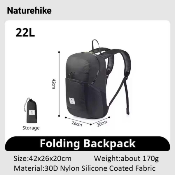 Mochila Dobrável Compacta Daypack - Naturehike 22L - Preto