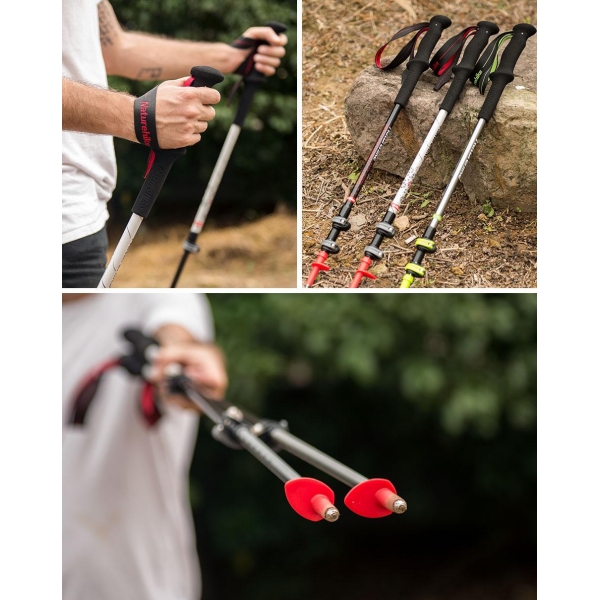 Bastão De Trekking Carbono Naturehike - Nordic - Preto-Vermelho